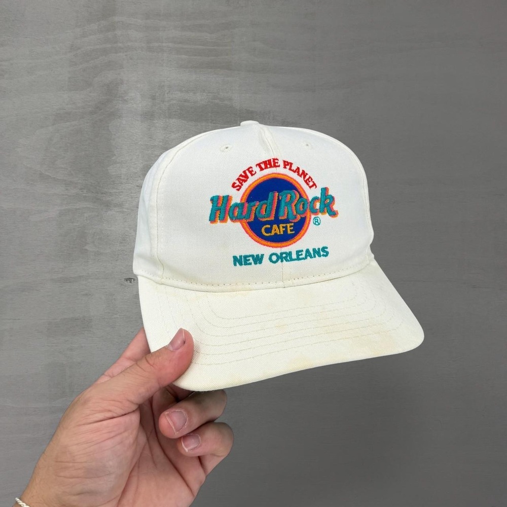 Vintage Hard Rock Cafe Hat New Orleans White Save The Planet Snapback OSFA